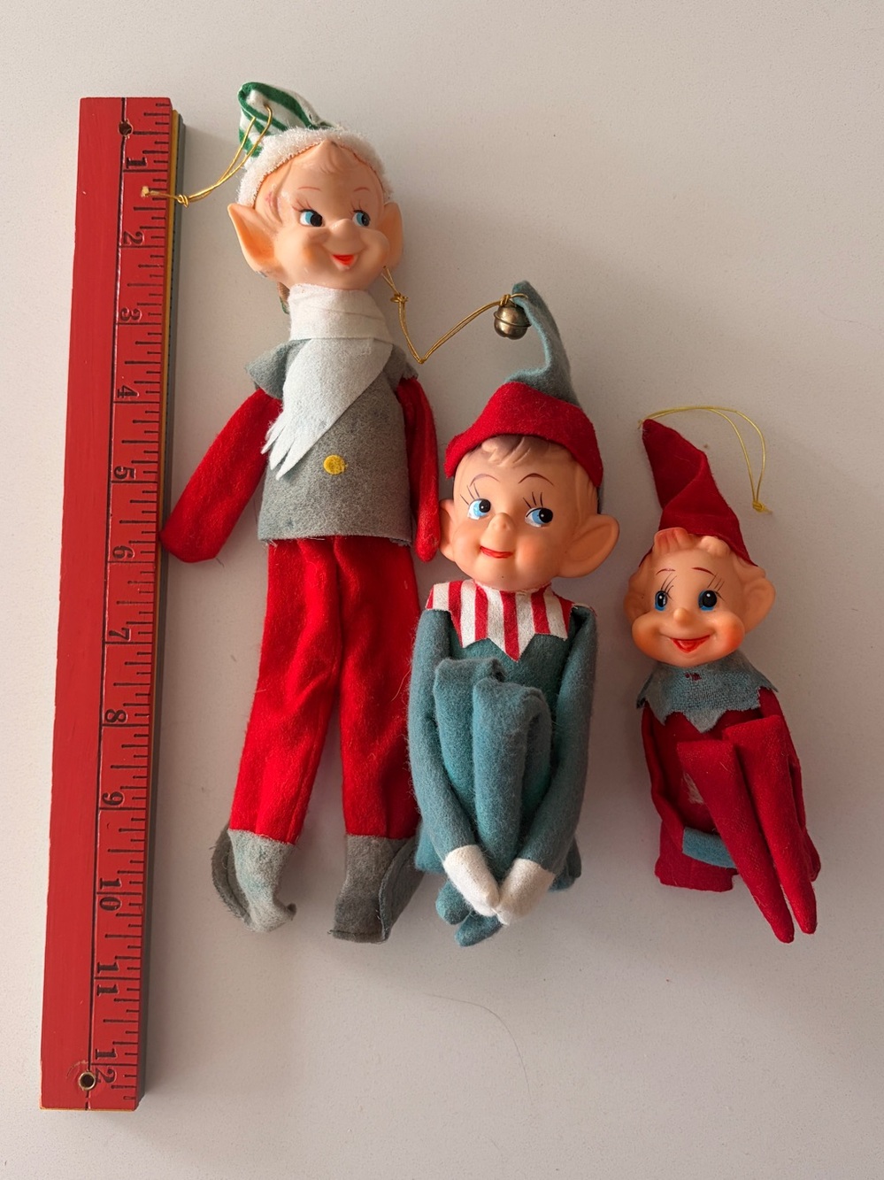 Set of Three Vintage 1950s Pixie Elf Ornaments